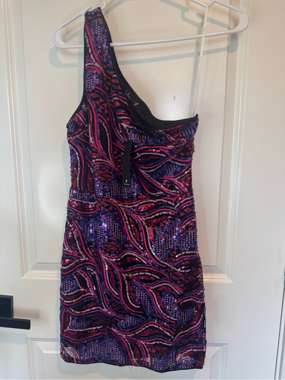 Lulu's One-Shoulder Sequin Mini Dress in Purple and Pink